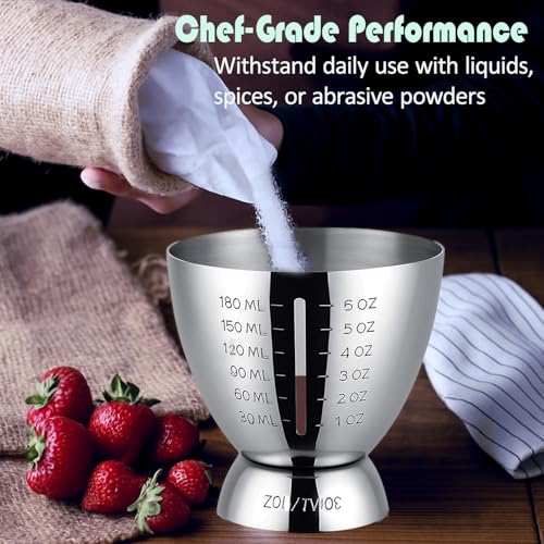 Cocktail Measuring Jigger for Bartending with Graduated Markings 1 oz to 6oz Heavy Duty 18/8 Multi-Unit Measure Stainless Steel Shot Measure Cup with 2 Pour Spouts - color: #2 Silver & 2 Spouts