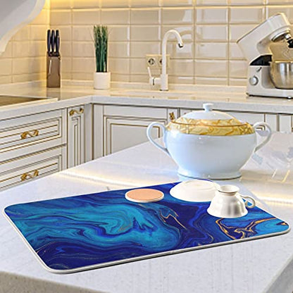 Super Absorbent Dish Drying Mat, Microfiber Fast-Drying Dish Mat, 16" x 18", Kitchen Dish Drying Pad, Navy Blue Gold Marble - color: Navy Blue Gold Marble, size: 16" x 18"