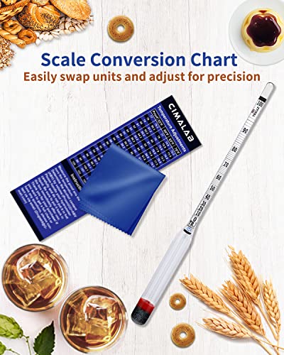 CIMALAB Hydrometer Alcohol Meter, Hydrometer Alcohol 0-200 Proof and Tralle Hydrometer, Alcohol Proof Tester for Liquor/Moonshine/Proofing Distilled/Spirits/Distilled Alcohol Proof