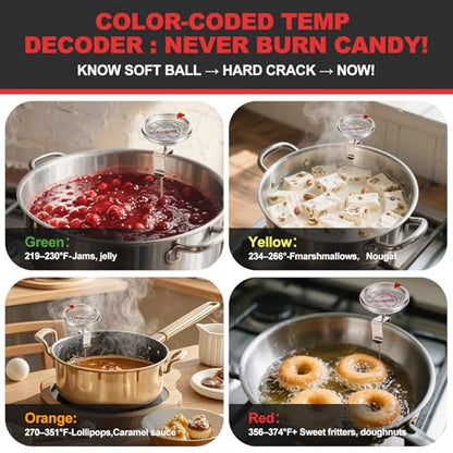 Upgraded Candy Thermometer Waterproof IP67 - Oil Thermometer for Frying with Clips - 9" Side of Pot Rainbow dial Thermometer Deep Fry for Oil Candy Candle BBQ - Silver XL - color: Rainbow Dial
