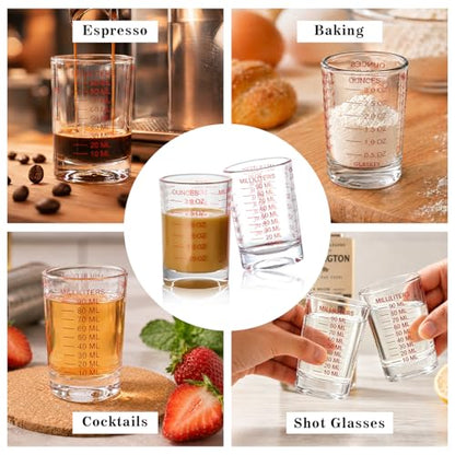 GLASKEY 2 Pack Shot Glass Measuring Cup Set,3 oz/90ml Liquid Heavy High Espresso Glass Cup,Dishwasher Safe,Measurement of Dry and Liquid Ingredients(Red) - color: 3 oz-Red-2 Pack