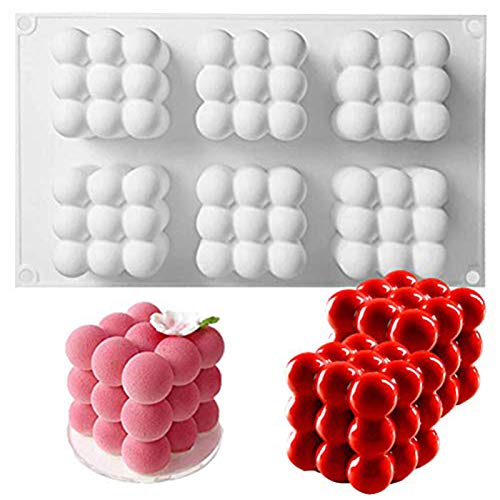 OCPO KITCHEN Bubble Silicone Baking Mold, Silicone Candle Mold, French Dessert Molds for Mousse Cake Pastry Chocolate Pudding Jelly Cheesecake Ice Cream, Cube Shape (6-Cavity) - style: Bubble (6-Cavity)