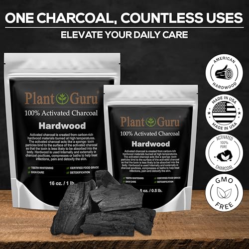 Plant Guru Activated Charcoal Powder 4 oz. HARDWOOD - Food Grade Kosher Non-GMO - Teeth Whitening, Facial Mask and Soap Making. Promotes Natural Detoxification and Helps Digestion