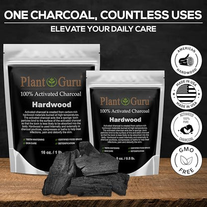 Plant Guru Activated Charcoal Powder 4 oz. HARDWOOD - Food Grade Kosher Non-GMO - Teeth Whitening, Facial Mask and Soap Making. Promotes Natural Detoxification and Helps Digestion