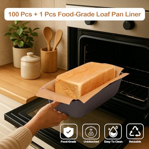Unbleached Parchment Paper Loaf Pan Liner - Precut 9''x5'' Non-Stick, Fits 8.5''x4.5''/10''x5'' Loaf Pans, Heat-Resistant 430°F, Food-Safe for Bread Baking (100 Pcs & 1 Silicone Liner) - size: 100 Pcs Paper + 1 Pcs silicone