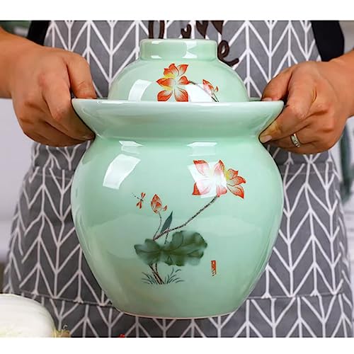 Fermentation Jar Traditional Chinese Porcelain Pickle Jar,Ceramics Fermenting Crock Kit with Water Seal Airlock Lid, Pickle Jar for Pickles Kimchi, Sauerkraut 3.5kg - size: 3.5kg