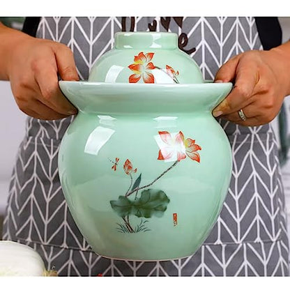 Fermentation Jar Traditional Chinese Porcelain Pickle Jar,Ceramics Fermenting Crock Kit with Water Seal Airlock Lid, Pickle Jar for Pickles Kimchi, Sauerkraut 3.5kg - size: 3.5kg