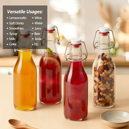 Ruckae 12 Pack 8.5oz Swing Top Glass Bottles with Lids Kombucha Coquito Flip Top Glass Bottle for Syrup Vanilla Extract Brew Beer Kefir Air Tight Bottles for Gift (8.5 oz 12 pack) - size: 8.5 oz 12 pack