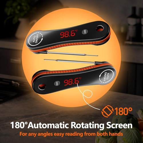 Paysean Meat Thermometer Digital Instant Read IP67 Waterproof for Cooking | Accurate Temperature Auto Rotating Backlit Display Ease Of Use for Grilling, BBQ, Candy