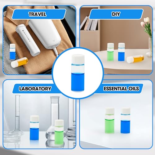 4ml Clear Glass Vials with Screw Caps and Plastic Stoppers, 1 Dram Small Liquid Sample Vial, Leak-Proof Vial, 25PCS(White Cap) - color: CLEAR, size: 4ml