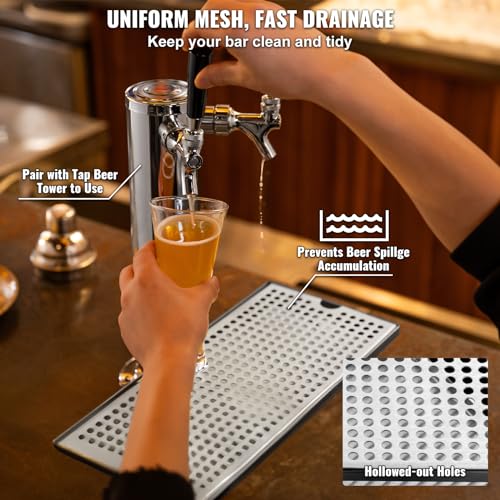 VEVOR Kegerator Beer Drip Tray, 304 Stainless Steel Keg Drip Trays with 4 Non-Slip Rubber Pads and Detachable Cover, Heat/Cold Resistant Beer Tower Drip Pan for Bar Restaurant Coffee Shop Home - style: U drip tray