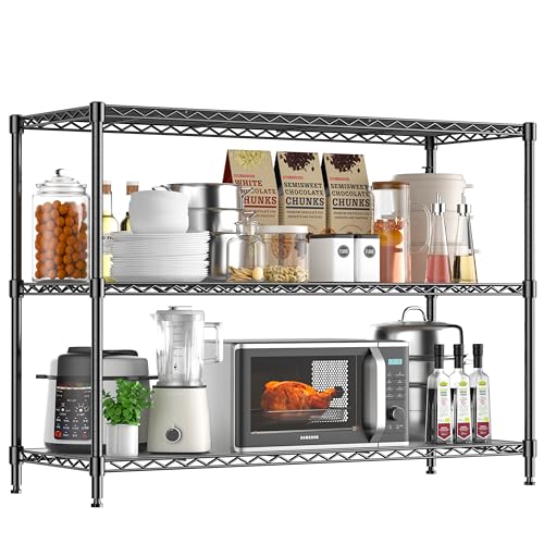 795LBS 3-Shelf Adjustable Storage Shelves 35.1" W x 14" D x 36" H Metal Shelving Unit Heavy Duty Wire Rack Small Organizer with Shelf Liners for Kitchen Pantry Bathroom Closet Garage Black - color: Black, size: 35.1" W x 14" D x 36" H-3 Tier