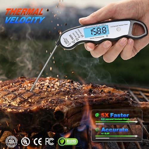 2 pcs 0.6S Instant Read Digital Meat Thermometer Probe/Pen，Factory‑Calibrated/Waterproof/Backlit/Magnetic/Flip Display/Motion Sensor:Outdoor BBQ, Barbecue Grilling, Smoking, Oven, Baking, Oil,