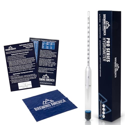 American-Made Precision Hydrometer Alcohol by Volume ABV Tester – Accurate Final Gravity Testing, Finished Beer - Easy to Read Pro Series Finishing NIST Traceable (Single) Brewing America