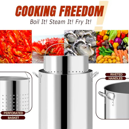60QT Seafood Boil Pot with Detachable Stirring Paddle, Stainless Steel Stock Pot, Crawfish Boiler with Basket, Lid & Lifting Hook, Perfect for Outdoor Crab, Lobster & Shrimp Boils - style: 60QT+Mixing Paddle