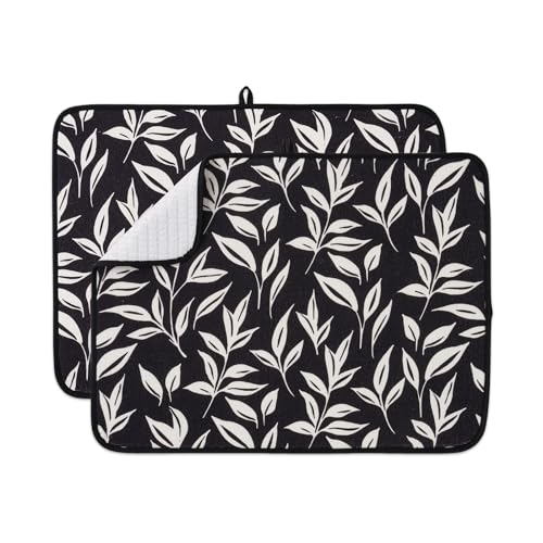 FRESHMINT Printed Dish Drying Mats for Kitchen Counter 2 Pack Absorbent Reversible Drying Mats Microfiber Kitchen Countertop Protector Dishes Drying Pad Extra Large 18"x24" Dish Mat - color: Verdant Leaves, size: 18''X24''