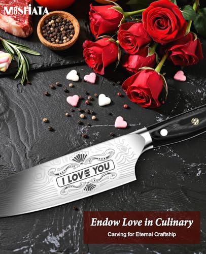 MOSFiATA Gifts for Men Women Christmas, 8" Sharp Kitchen Knife Set with Sheath Professional German EN1.4116 Stainless Steel, Chef Gifts for Best Dad Mom Birthday, Anniversary Xmas Gift Box-I Love You - style: Love chef knife