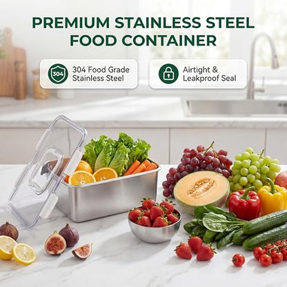Extra Large 304 Stainless Steel Food Storage Containers with Airtight Lids – 7L/240oz Meal Prep Container for Roasting Turkey,Bread, Fruits – Oven Safe, BPA‑Free, Dishwasher Safe - size: 7000ml Only
