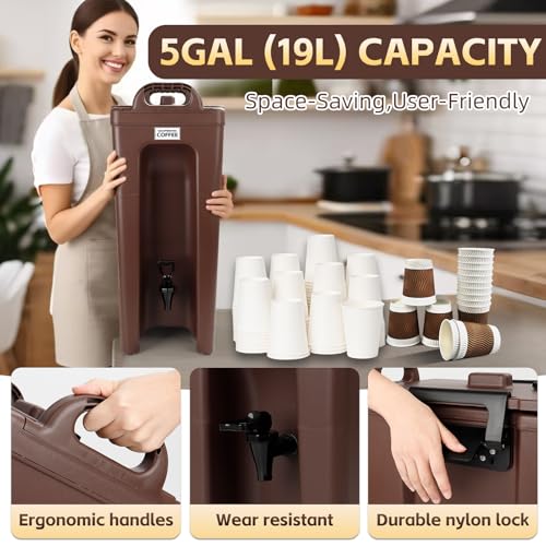 YUANHAO 5 Gallon Insulated Beverage Dispenser with Spigot | Commercial Hot & Cold Drink Dispenser for Coffee, Tea, Lemonade，7-Hour Temp Control, Ideal for Parties, Events & Office - size: 5 GAL