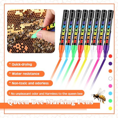 Qualirey 15 Pcs Queen Bee Marking Kit with 8 Pens 2 Bottles and 5 Plastic Cage Clips for Queen Bee Marking Beekeepers, Beekeeping Supplies (Yellow)