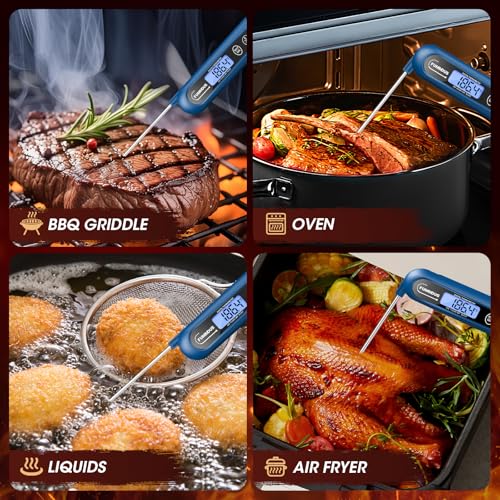 Digital Meat Thermometer - 2S Instant Read Food Thermometer with Backlight, Foldable Probe for Turkey BBQ Grill Smoker Candy, Essential Kitchen Cooking Gadget (Blue) - color: Navy Blue
