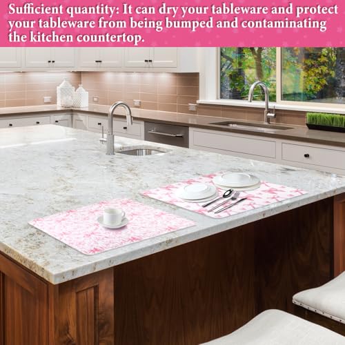 SiliFine 2 Pcs Large Coquette Pink Bow Dish Drying Mat Large for Kitchen, 18 X 24 Inch Bow Absorbent Microfiber Coffee Bar Pad for Women Counter Kitchen Home Accessories Party Gifts - style: Pink Bow
