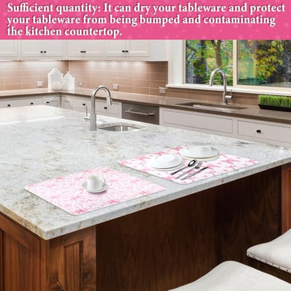 SiliFine 2 Pcs Large Coquette Pink Bow Dish Drying Mat Large for Kitchen, 18 X 24 Inch Bow Absorbent Microfiber Coffee Bar Pad for Women Counter Kitchen Home Accessories Party Gifts - style: Pink Bow