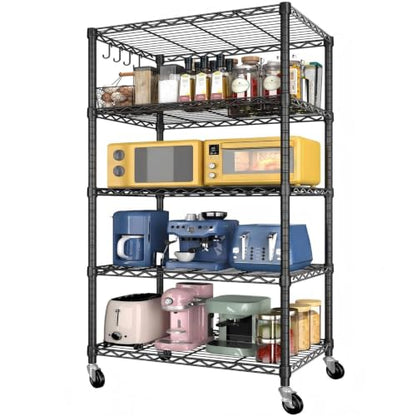 Wire Storage Shelves with Wheels: 5 Tier Adjustable Metal Shelving Unit, NSF Heavy Duty Kitchen Bakers Rack, Rolling Pantry Shelf Organizer for Closet, Laundry, Garage, 24" W x 18" D x 75" H - size: 24"W x 18"D x 75"H
