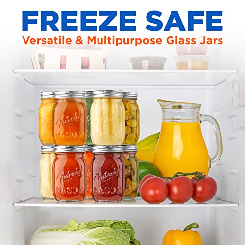 NutriChef 16 Pack Mason Jars 16 oz with Lids, Wide Mouth Airtight Seal, Freeze Safe Durable Glass, Silver Screw Lids for Meal Prep, Jam, Honey and Wedding Gifts, Leakproof & Dishwasher Safe Glass Jars - style: 16 Pack