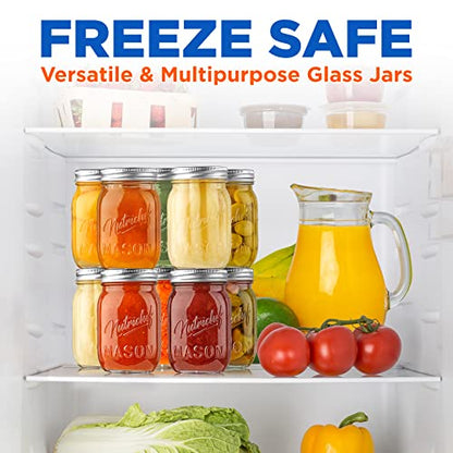 NutriChef 16 Pack Mason Jars 16 oz with Lids, Wide Mouth Airtight Seal, Freeze Safe Durable Glass, Silver Screw Lids for Meal Prep, Jam, Honey and Wedding Gifts, Leakproof & Dishwasher Safe Glass Jars - style: 16 Pack