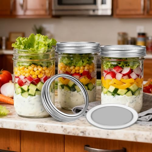 Palksky Stainless Steel Wide Mouth Canning Lids and Rings, Airtight/Rustproof Mason Jar Lids with Bands Set of 4 - style: Wide Mouth Stainless Steel Mason Canning Lids and Rings Set of 4