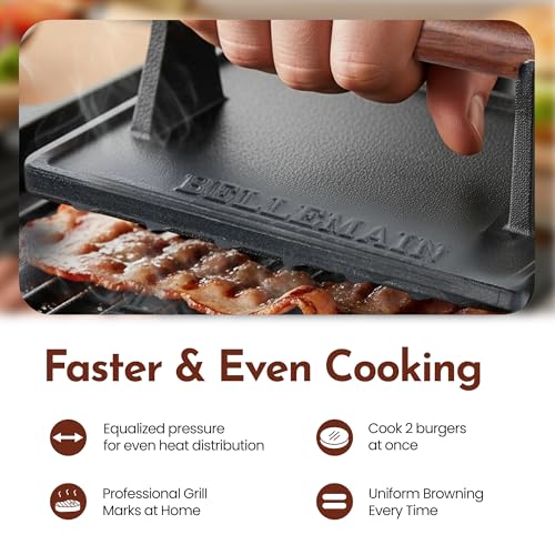 Bellemain Bacon Press Rectangle | Heavy-Duty Cast Iron Grill Press for Perfectly Seared Bacon, Steak & Sandwiches | Equalized Weight Distribution - size: Rectangle