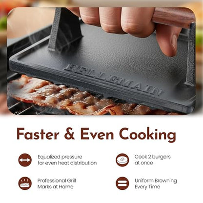 Bellemain Bacon Press Rectangle | Heavy-Duty Cast Iron Grill Press for Perfectly Seared Bacon, Steak & Sandwiches | Equalized Weight Distribution - size: Rectangle