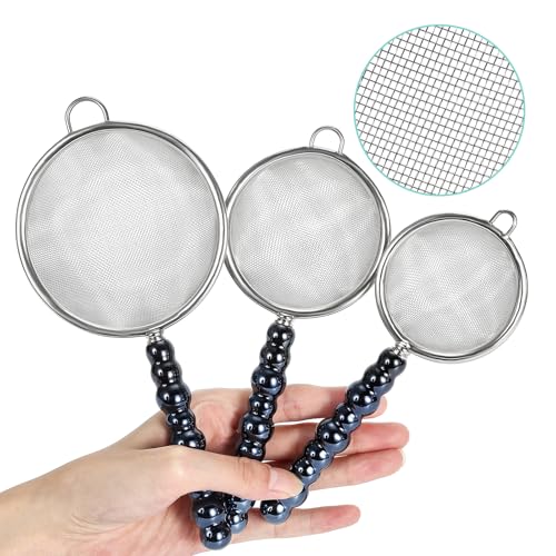3 Sizes（2.76"+3.15"+3.94") Single Fine Mesh with Non-Slip Ceramic Handle,Perfect for Sift, Strain, Drain Rinse Vegetables