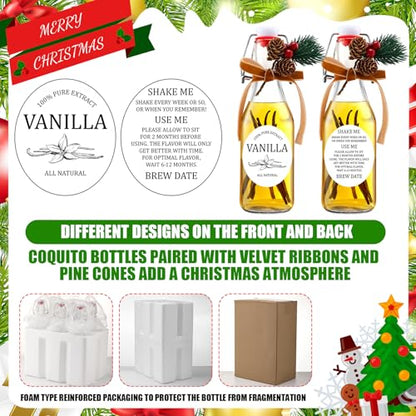 Sieral 9 Sets Vanilla Extract Bottles Clear Swing Top Glass Bottles for Gift Giving Homemade Vanilla Extract Jar Funnel Rope Labels for New Year Brewing Oil Beer Tea DIY Supply (Round Stickers,8 oz) - size: 8 oz, style: Round Stickers
