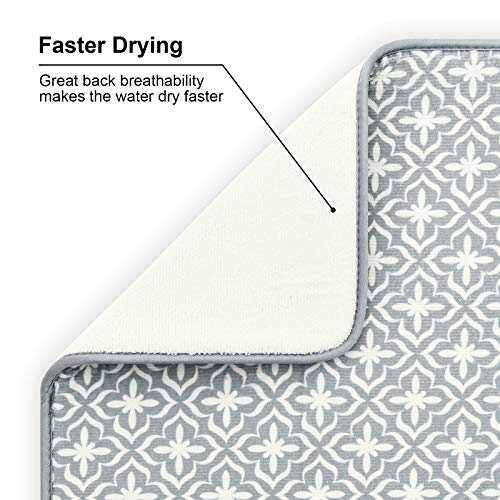 SUBEKYU Dish Drying Mats for Kitchen Counter, Microfiber Absorbent Dish Drainer/Rack Pads for Sink, 19.5*15.8 inch, Set of 2, Grey, leaf - color: Leaf Gray 2P 19.5*15.8