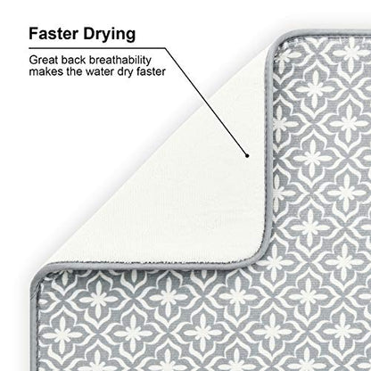 SUBEKYU Dish Drying Mats for Kitchen Counter, Microfiber Absorbent Dish Drainer/Rack Pads for Sink, 19.5*15.8 inch, Set of 2, Grey, leaf - color: Leaf Gray 2P 19.5*15.8