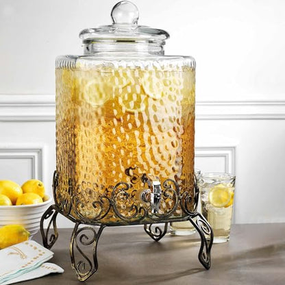 5 GALLON Drink dispenser, Glass Beverage Dispenser With Elegant Stand, Large Water Drink Dispensers for Parties With 100% Leak Proof Spigot, Ideal for Lemonade,Juice, Tea, and Party Drinks - color: Clear-5 Gallon&Stand