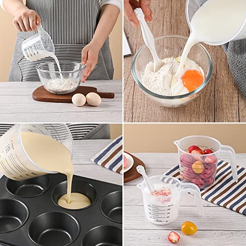 Plastic Measuring Cup,3 Pack 4/2/1 Cup Clear Measuring Cups,Stackable Heat-resistant Cup Set with Handle Grip and Spout for Baking,Powder,Liquid