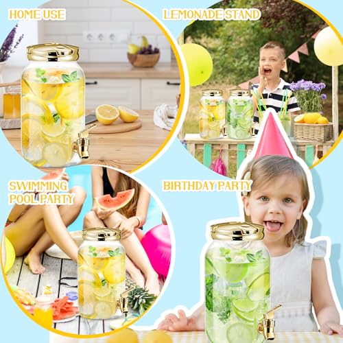 Havawish 2 Pcs 1 Gallon Plastic Beverage Dispenser with Spigot Clear Summer Kitchen Fridge Drink Dispenser for Parties Lemonade Juice Tea Beer Cold Water(Gold,Cylinder) - color: Gold, style: Cylinder