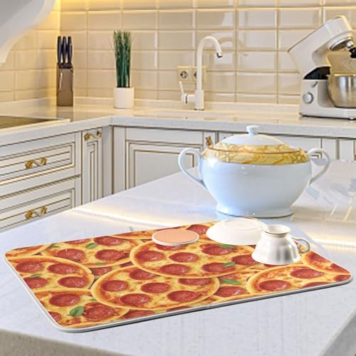 Dish Drying Mats, Pizza Cheese Print Dishes Pad, Reversible Dish Drying Rack Mat Kitchen Counter Mat, 16x18in - size: 16x18in