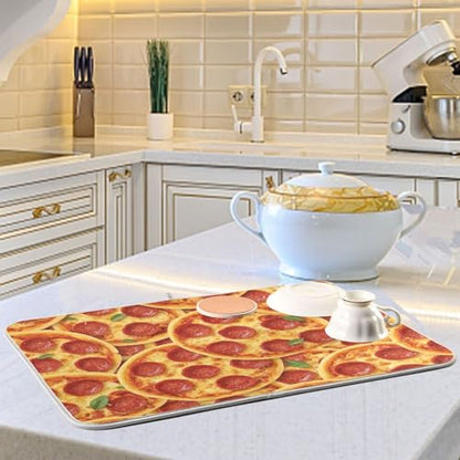 Dish Drying Mats, Pizza Cheese Print Dishes Pad, Reversible Dish Drying Rack Mat Kitchen Counter Mat, 18x24in - size: 18x24in
