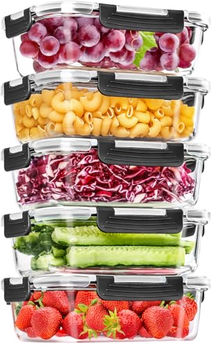 Skroam 5-Packs 36OZ Glass Food Storage Containers with Lids Airtight, Glass Meal Prep Container for Lunch, Pantry Organizers and Storage, Glass Lunch Boxes for Freezer to Oven Safe, Leak Proof - color: 5PACK 36OZ