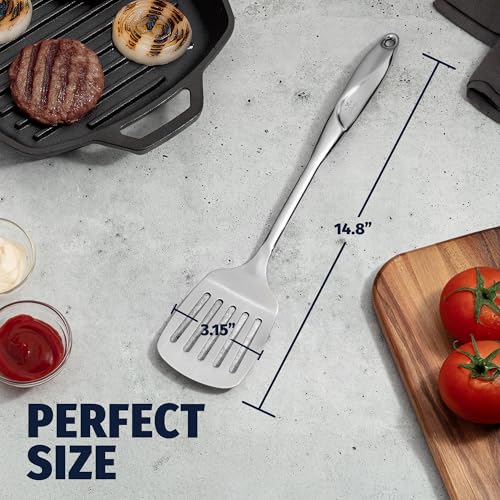 Zulay Kitchen Stainless Steel Spatula - 14.8” Heat-Resistant Metal Slotted Turner for Cooking, Frying & Grilling - Durable, Rust-Proof & Dishwasher Safe Kitchen Utensil for Everyday Use - size: Slotted Turner
