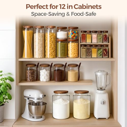 ComSaf 3Pcs (1.7Qt) Airtight Glass Pasta Storage Containers with Acacia Wood Lids, Tall Pantry Storage Container for Organizing Spaghetti and Pasta, Thick Glass Spaghetti Container with Pasta Labels - size: 1.7Qt*3