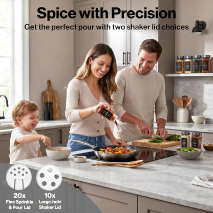 EDELHAUS Glass Spice Jars with Label, 24x Space Gray Stainless Steel Lids | Airtight lids keep spices fresh; use as a spice organizer, seasoning containers or 4 oz jar set; funnel, brush & 240 labels - color: Space Gray Stainless Steel Lid