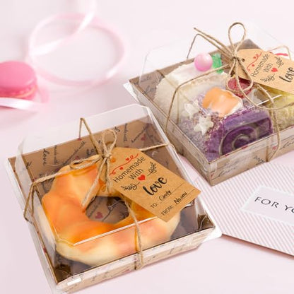Fancy Land Small Charcuterie Boxes with Clear Lids Thank You, Kraft, 50 Pcs | Homemade With Love Treat, Disposable Paper, Heart Design,Summer Camping To Go Box