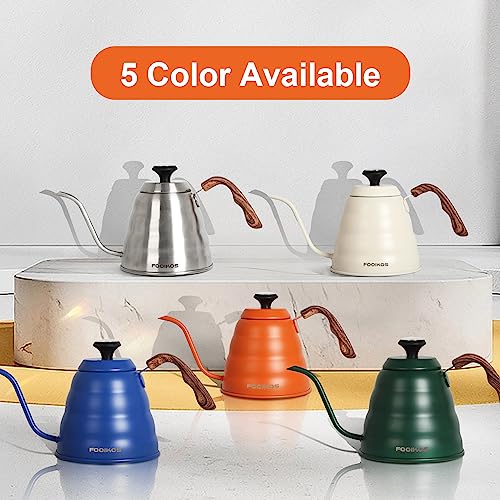Gooseneck Kettle with Thermometer for Pour Over Coffee & Tea, 42 fl oz, Premium Stainless Steel, Accurate Temperature Control, Ideal Spout for Precision Pouring, Compatible with Stovetops - color: Orange