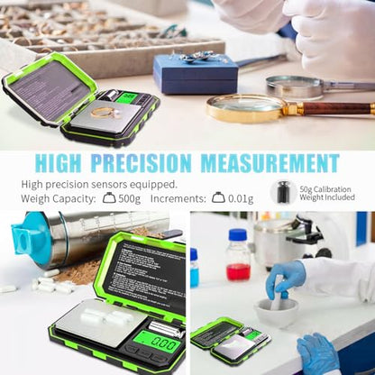 Fuzion Pocket Gram Scale, 500g x 0.01g Digital Jewelry Scale, 6 Modes Conversion Mini Scale with LCD Display, Tare for Herb, Food, Jewelry, Medicine - color: Green, size: 500/0.01g