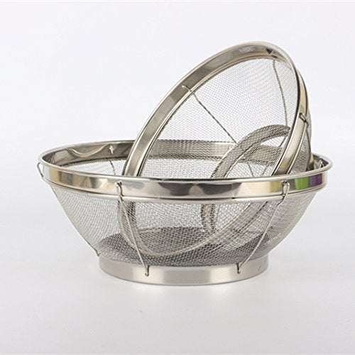 Set of 3- Wash Strainer Colander Reinforced Basket Stainless Steel Kitchen Sieve Strainer with Fine Mesh Net Quality( Straining, Draining,Wash Vegetable, Noodles)(B11861)~ We Pay Your Sales Tax